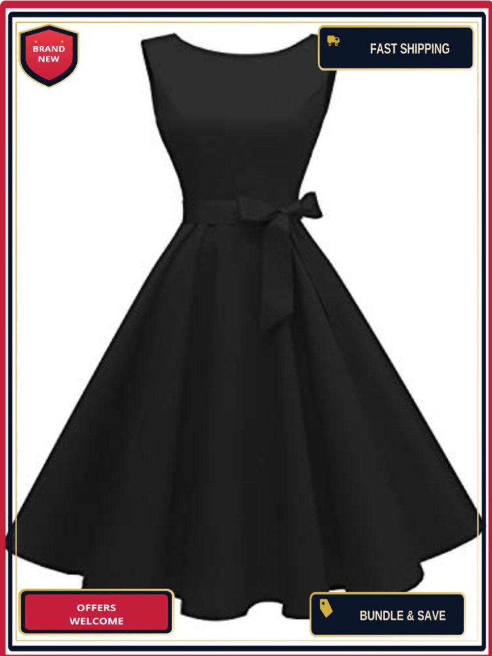 Sleeveless Vintage 1950s Cocktail Dress Boatneck A-Line Knee-Length